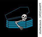 Skeleton in coffin color on black background