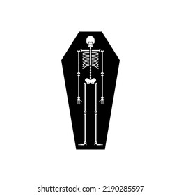 Skeleton in coffin. Dead Man in a tomb. Vector illustration