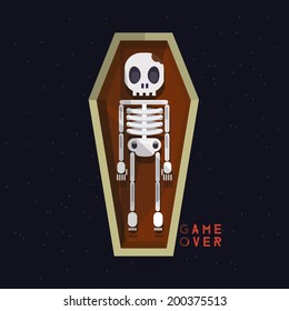 skeleton in coffin. death - vector illustration