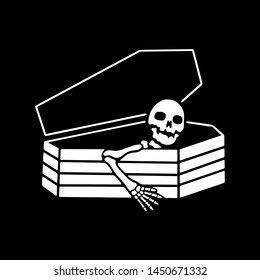 Skeleton In Coffin On Black Background