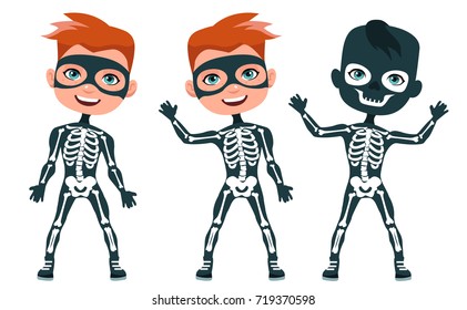 Skeleton costume. Cute boy in costume