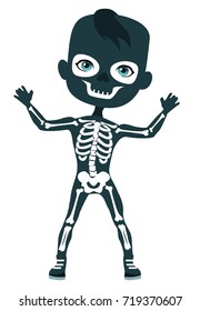 Skeleton costume. Cute boy in costume