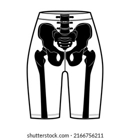 Skeleton costume Human bones on Bike shorts front view men women children for Halloween, festivals for printing on clothes flat black color concept Vector illustration of anatomy isolated