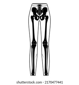 Skeleton costume Human bones on leggings pants front view men women for Halloween, festivals for printing on clothes flat black beige color concept Vector illustration isolated