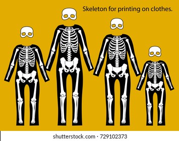 Skeleton costume. Skeleton for printing on clothes. Day of the dead.