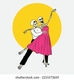 Skeleton couple dance romantic skull