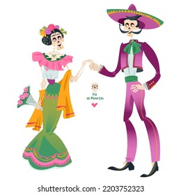 Skeleton couple in love. Dia de Muertos. Mexican tradition. Vector illustration

