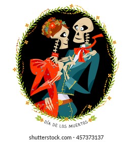 Skeleton couple in love. Dia de Muertos. Mexican tradition. Vector illustration