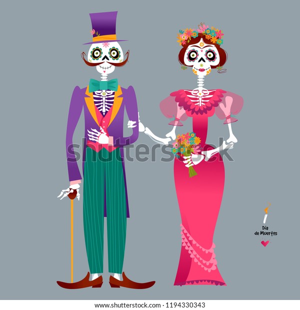 Skeleton Couple Love Dia De Muertos Stock Vector Royalty Free 1194330343 1196