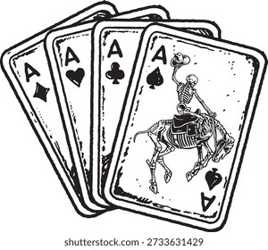 Skeleton Cowboy Ace Playing Cards Vintage Vector Illustration