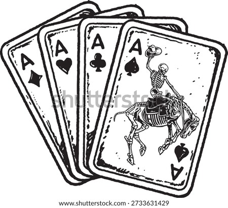 Skeleton Cowboy Ace Playing Cards Vintage Vector Illustration
