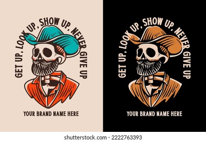 skeleton cowboy with gothic illustration style