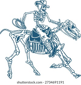Skeleton Cowboy Rider Vetor, Ilustração ocidental