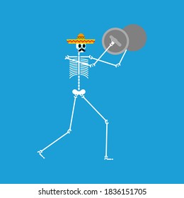 Skeleton and cymbals. Dead man with musical instrument. Dead music band. Skull in sombrero. Day of dead in mexico.