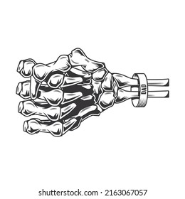esqueleto papi mano puño línea bmp arte tatuaje vintage para Fathers Day.ilustración vectorial.