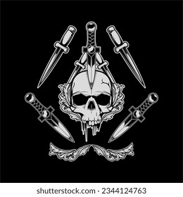 Skeleton dagger badge ornament logo design