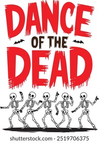 Skeleton Dance of the Dead on White Background for Halloween T-shir Design