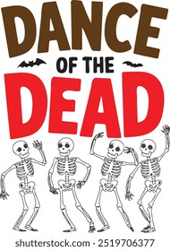 Skeleton Dance of the Dead on White Background for Halloween T-shir Design