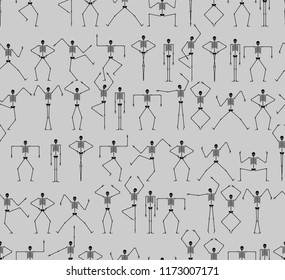 Skeleton dance pattern seamless. Skull and bone dances texture. Halloween background Vector illustration.
