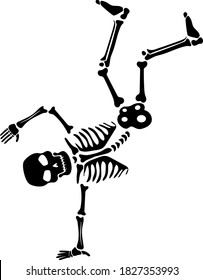 Skeleton dancing breakdance silhouette