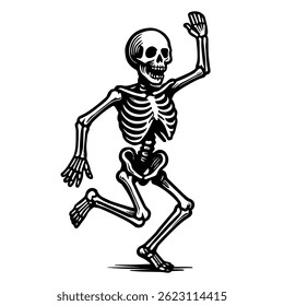 Skeleton dancing. Skeleton stencil. Vector isolated on white background.