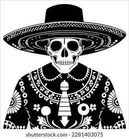 Skeleton in a Dark Suit and Hat, Ready for a Formal Event.
