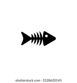 Skeleton of a dead fish with bones. Fishbone silhouette. Fish bone icon. Vector illustration on white background.