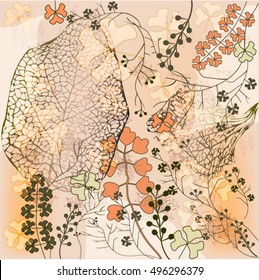 Skeleton decorative leaves vector. Colorful leaf  hand drawn background texture 