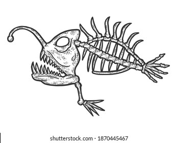 The skeleton of a deep sea fish, a predator. Engraving vector illustration.