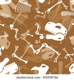 Skeleton Dinosaur Seamless Pattern. Dino Bones Ornament. Tyrannosaurus Skull Background. Prehistoric Reptile Texture.