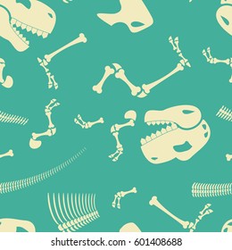 Skeleton Dinosaur Seamless Pattern. Dino Bones Ornament. Tyrannosaurus Skull Background. Prehistoric Reptile Texture.
