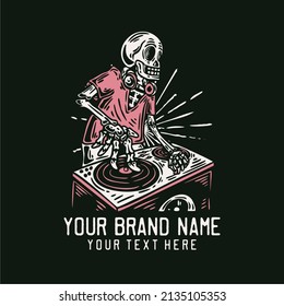 skeleton dj vintage t shirt design template