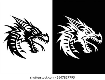 Skeleton Dragon Silhouette Vector Black White Line Art