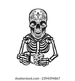 skeleton drinking coffee vector design