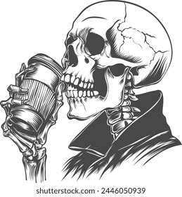 skeleton drinking coffee vector illustration design