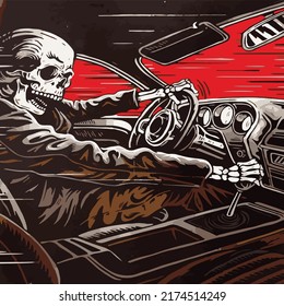 Skeleton driving a car Halloween style