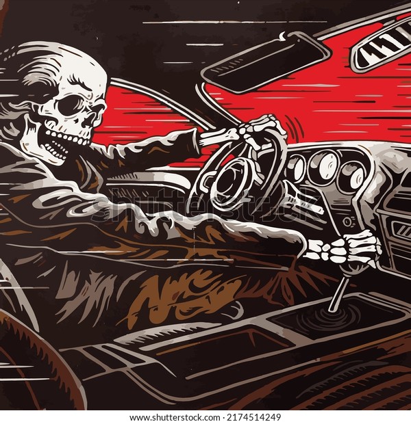 Skeleton driving a car\
Halloween style