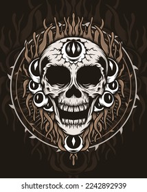 Skeleton with eyes monster hand drawn illustration design concepts