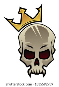 A Skeleton face with a crown on head, vector, color drawing or illustration.