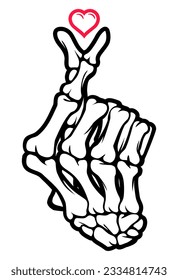 Skeleton finger bones heart hand sign illustrations