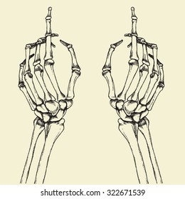 Skeleton Finger Pointing. Vector Hand Drawn Illustration.