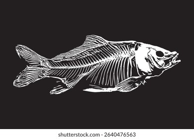 Skeleton of fish, black and white