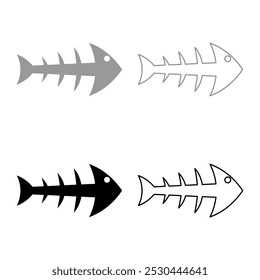 Skeleton of fish bone silhouette seafood concept fishbone set icon grey black color vector illustration image solid fill outline contour line thin flat style