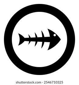 Skeleton of fish bone silhouette seafood concept fishbone icon in circle round black color vector illustration image solid outline style