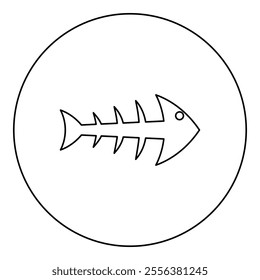 Skeleton of fish bone silhouette seafood concept fishbone icon in circle round black color vector illustration image outline contour line thin style