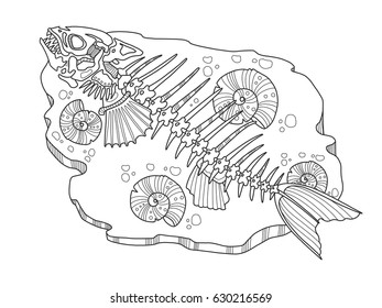 Skeleton of fish coloring book vector illustration. Lace pattern