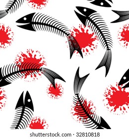 Skeleton of fish. Fun. Seamless abstract background. Vector illustration.