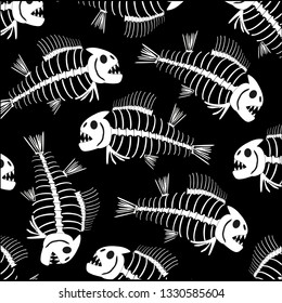 Skeleton of fish pattern on black background is insulated