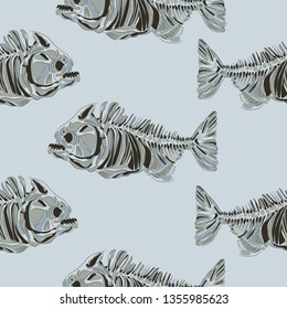 Skeleton fish. Seamless pattern. Vector image
