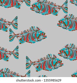 Skeleton fish. Seamless pattern. Vector image
